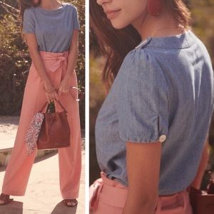 Sezane Light Blue Buttoned Blouse